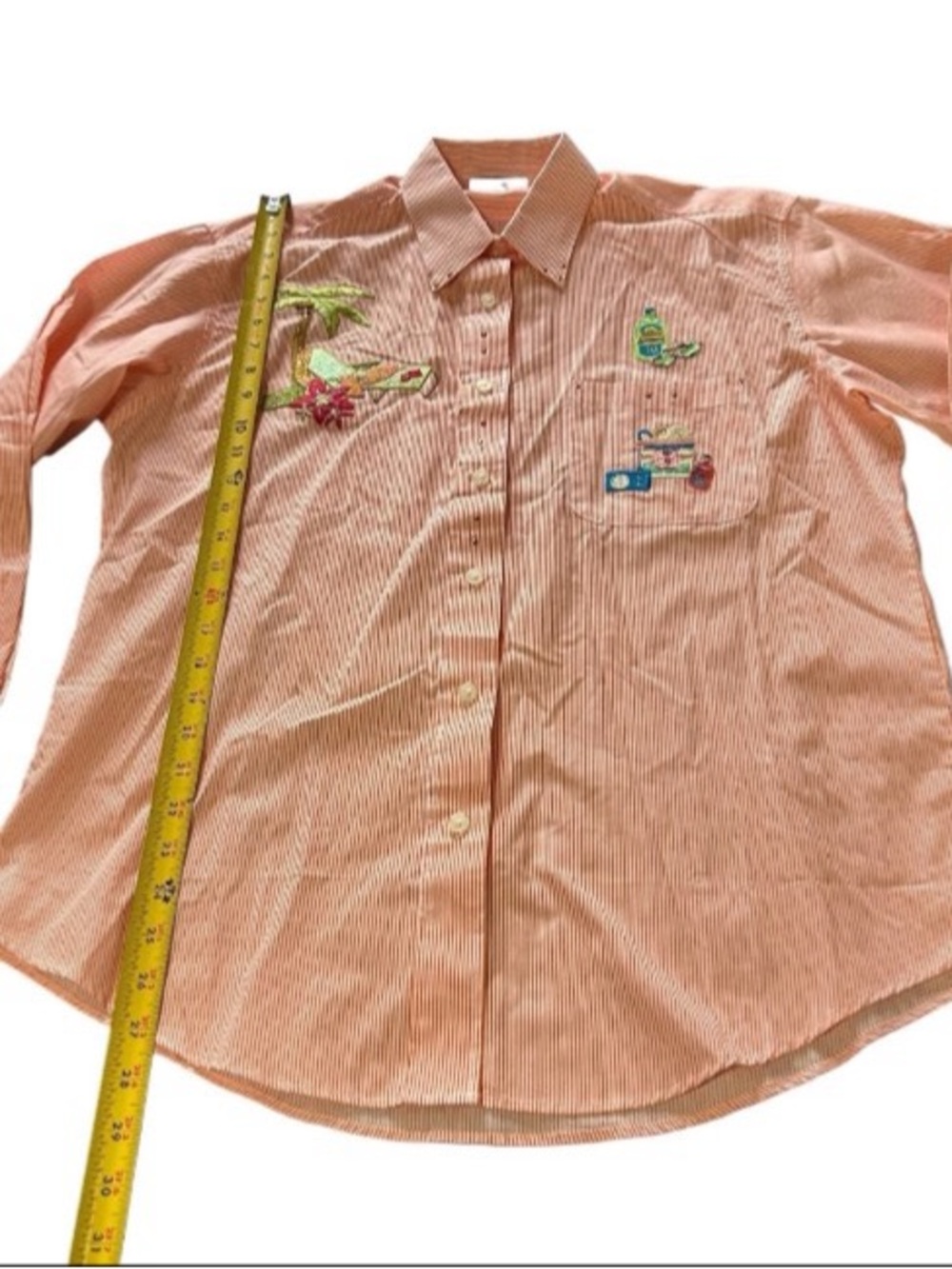 Las Olas Striped Button Up Shirt Top Embroidered Rhinestone Women's M - Picture 7 of 10